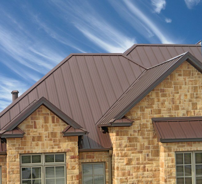 Standing seam metal roof completed residential