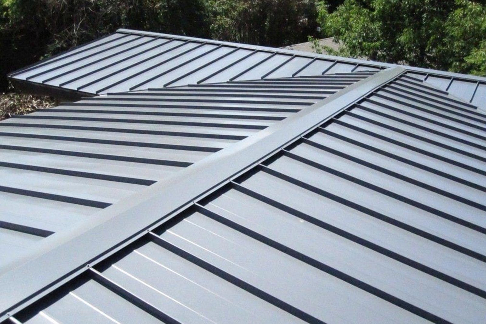 Metal roof installation aerial view